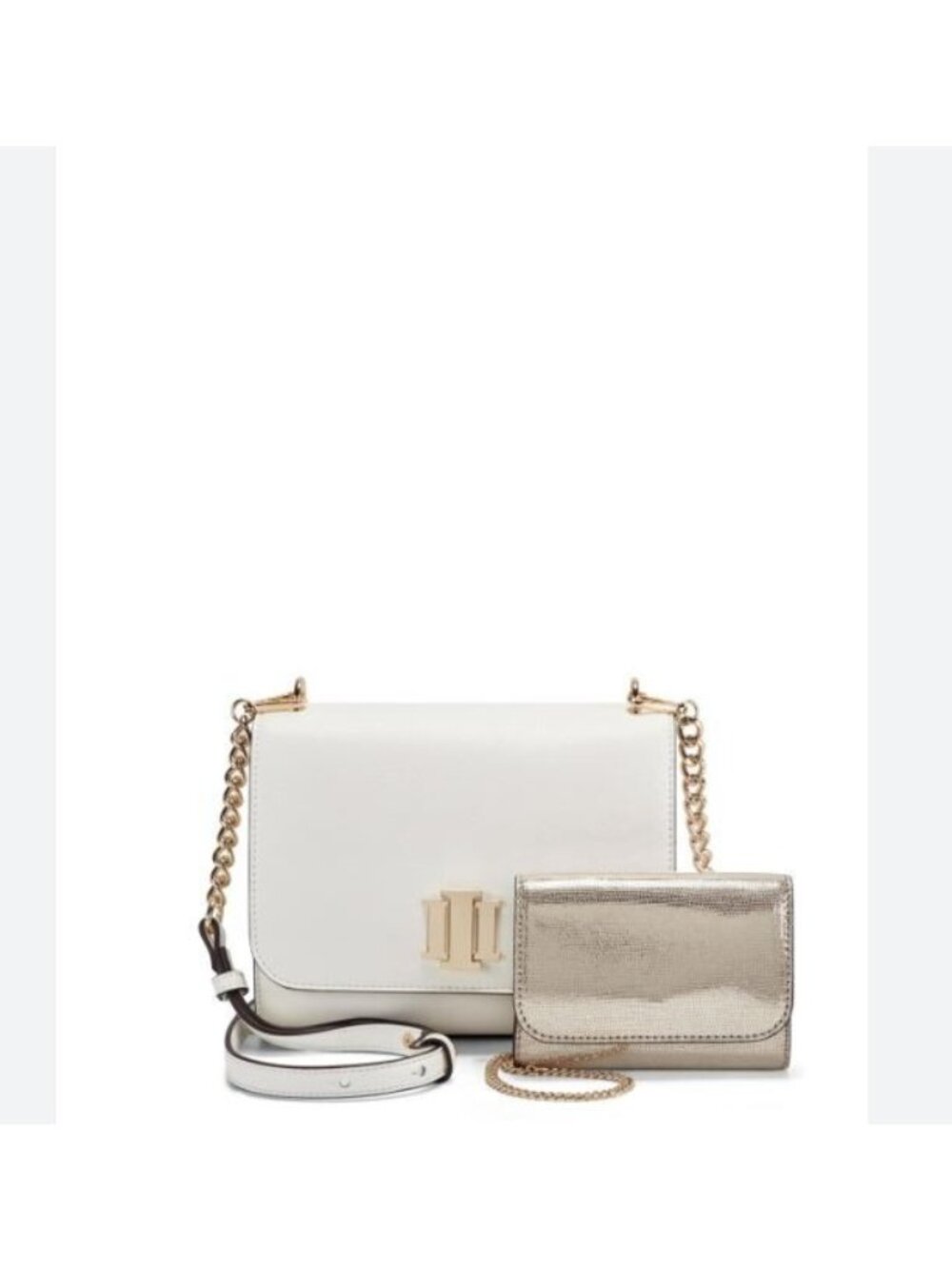 2 PC Set- INC Sibbell faux-leather women's mini crossbody + mini bag WHITE/GOLD~